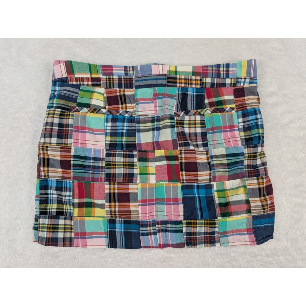 J.Crew Mini Skirt 12 Patchwork Plaid Madras Navy Multicolor Cotton Pocket - Picture 10 of 10